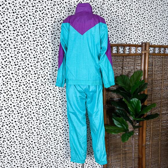 Vintage | 80s Women’s Bocoo Teal Matching Retro Windbreaker Swishy Workout Set M - Picture 6 of 13